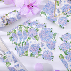 NatNarr Hydrangea napkins folded to 5x5 inches for easy handling during events.