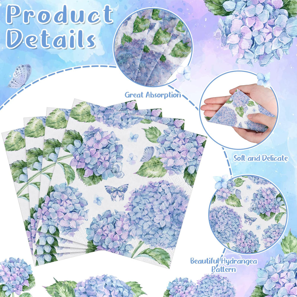 NatNarr Hydrangea napkins with green leaves and butterflies provide a fresh floral vibe for tables.