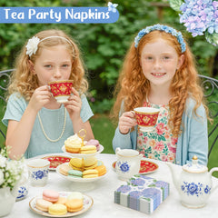 NatNarr Hydrangea napkins unfolded to 10x10 inches for generous guest servings.
