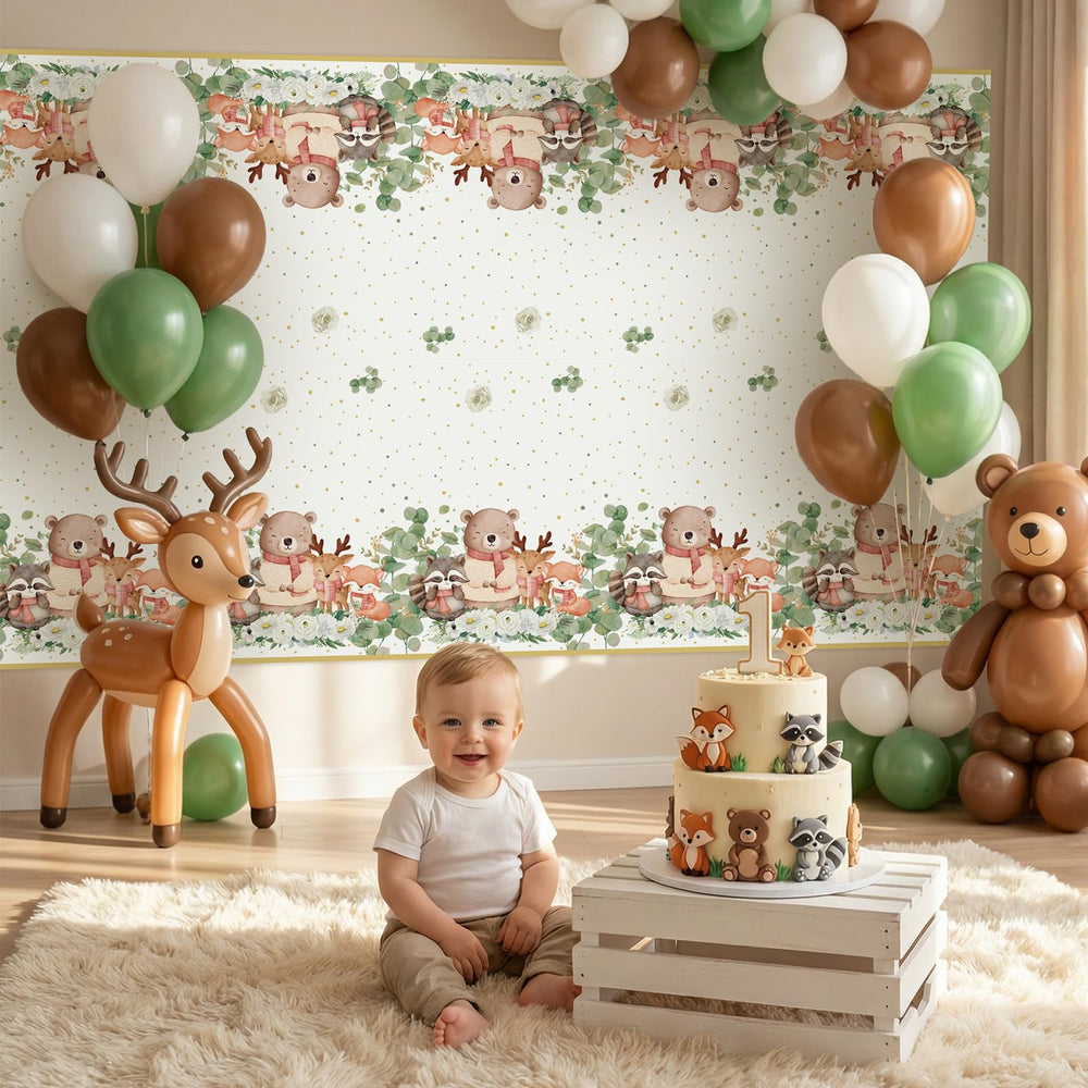 NatNarr neutral gender reveal tablecloth supports nature-inspired celebrations