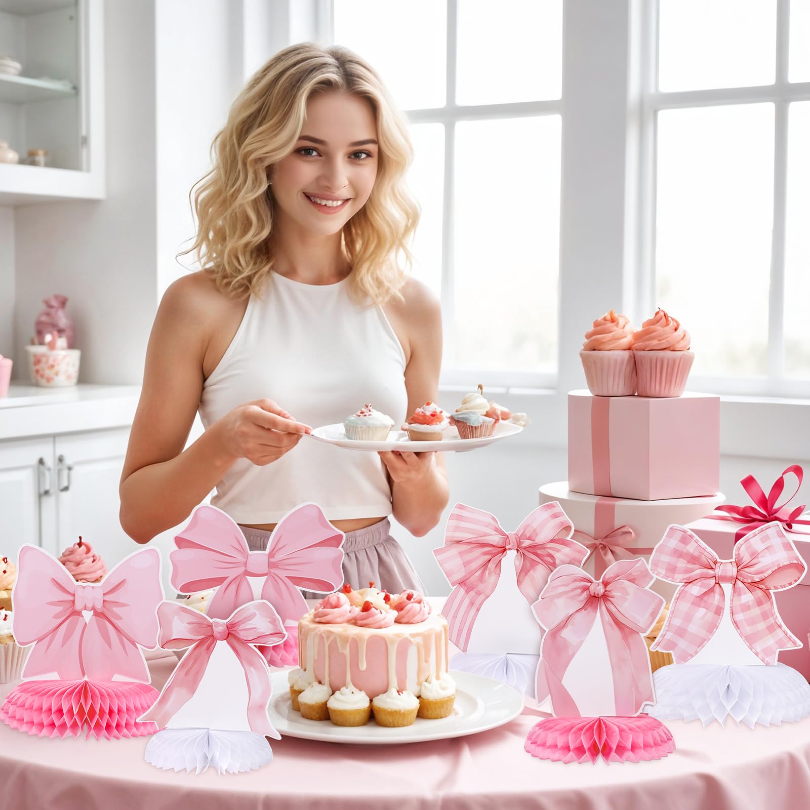 NatNarr coquette themed centerpiece with soft pink hues enhances bridal shower aesthetics.