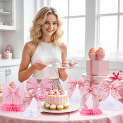 NatNarr coquette themed centerpiece with soft pink hues enhances bridal shower aesthetics.