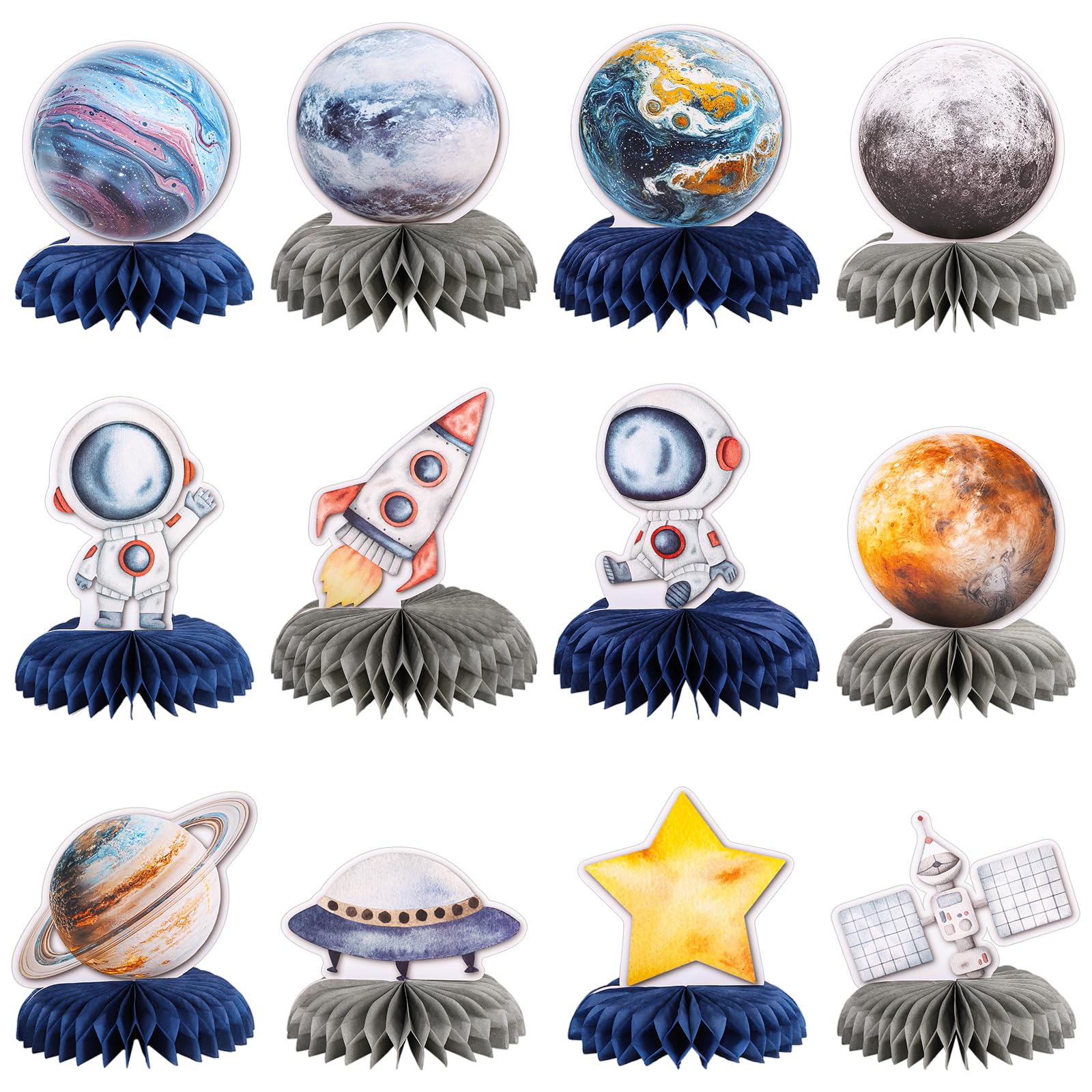 NatNarr space honeycomb solar system centerpiece bright colors elevate party decor