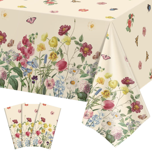NatNarr spring floral tablecloth on a bright table for outdoor dining.