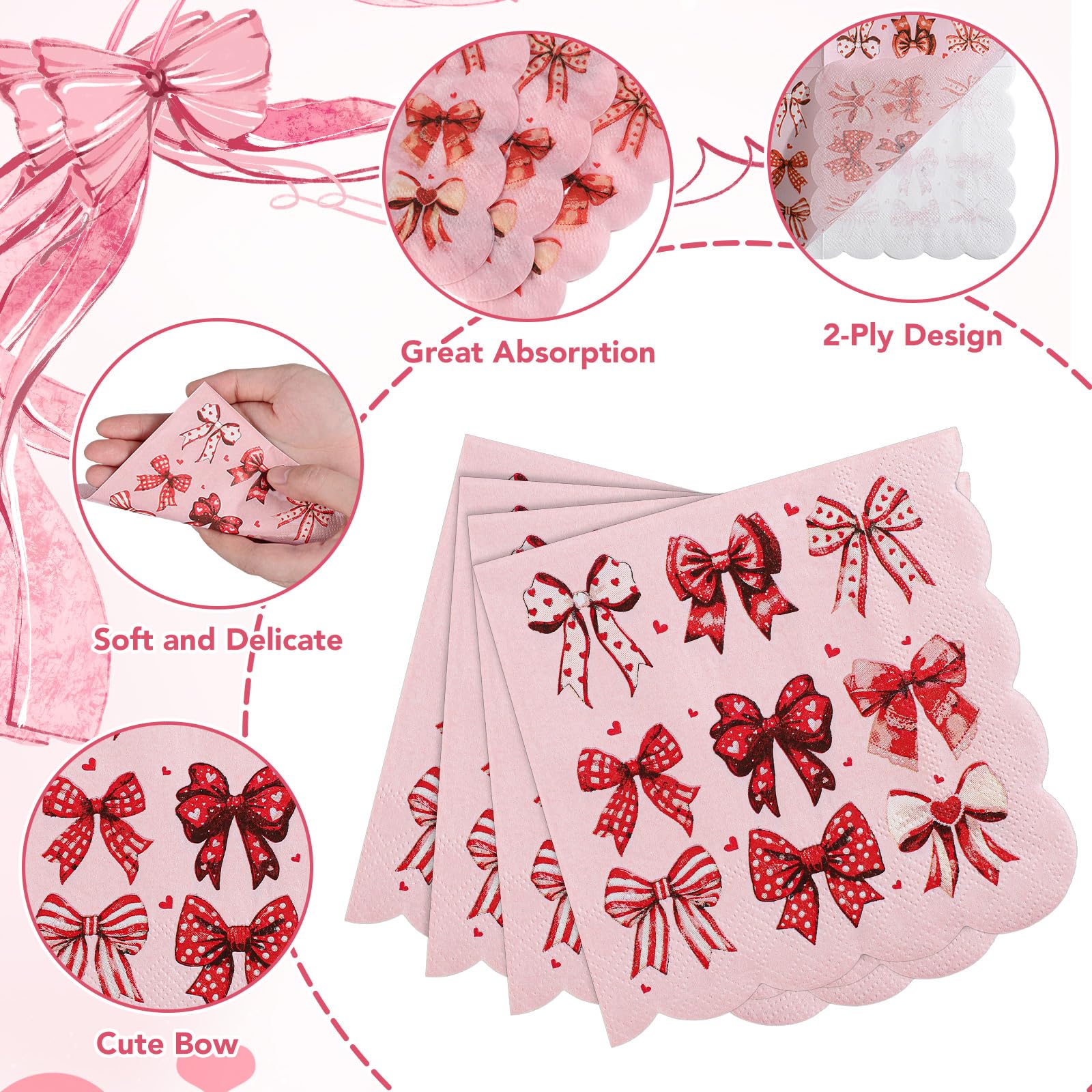 NatNarr valentines napkins folded-5x5 inches easy to handle at cocktail tables.