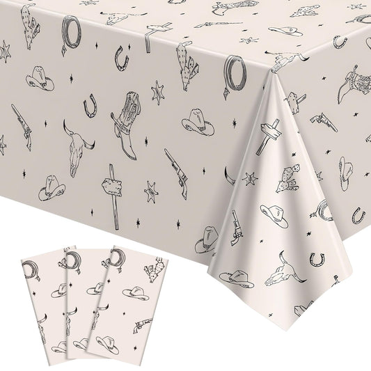 NatNarr Western Cowboy Tablecloths 3-Pack decorating a table for a vivid rodeo party