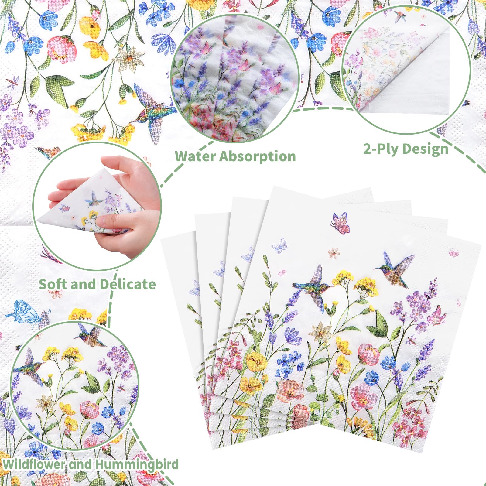 NatNarr wildflower napkins unfolded reveals generous 25 cm surface for serving.