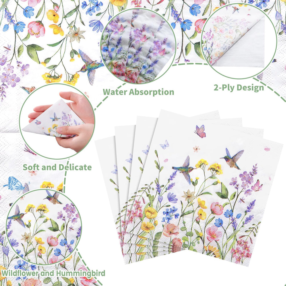 NatNarr wildflower napkins unfolded reveals generous 25 cm surface for serving.