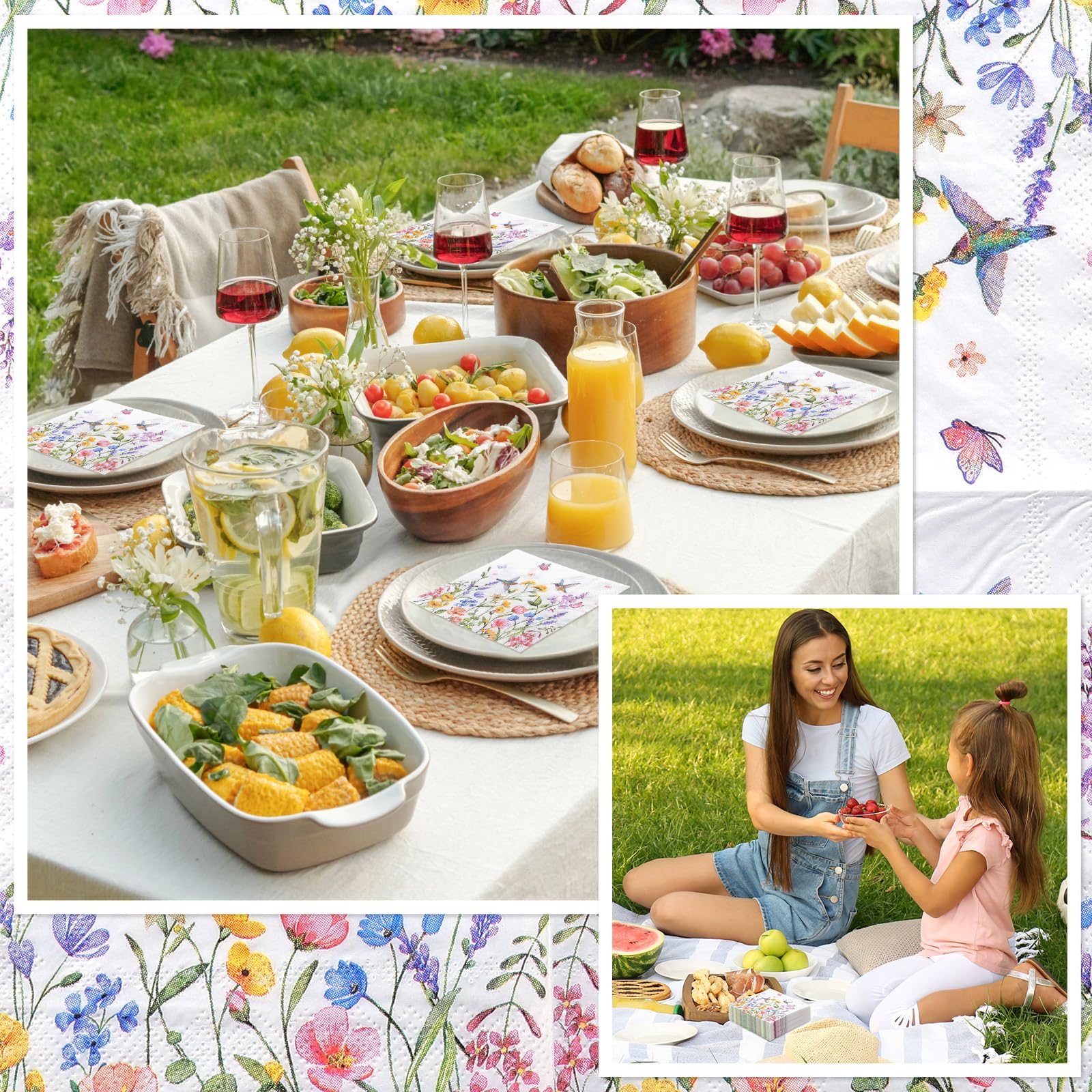 NatNarr wildflower napkins tea party setting brightens gatherings and easy cleanup.