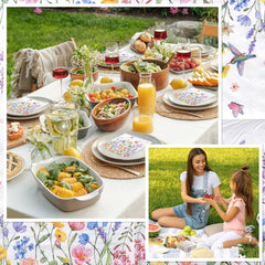 NatNarr wildflower napkins tea party setting brightens gatherings and easy cleanup.
