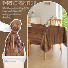 NatNarr wood grain tablecloth used for rustic wedding and party setup.