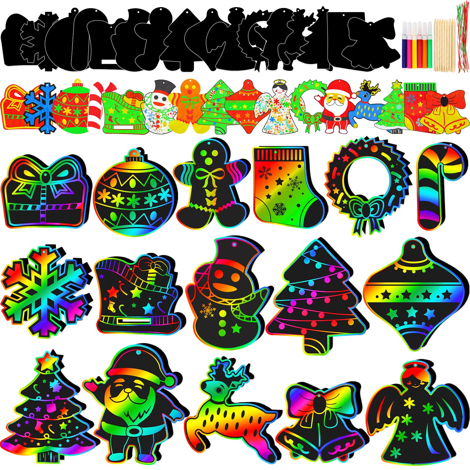 Natonhi rainbow scratch paper ornaments for kids crafts, vibrant designs inspire creativity.