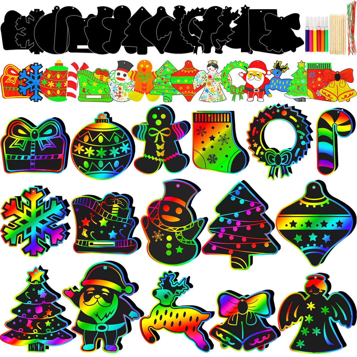 Natonhi rainbow scratch paper ornaments for kids crafts, vibrant designs inspire creativity.
