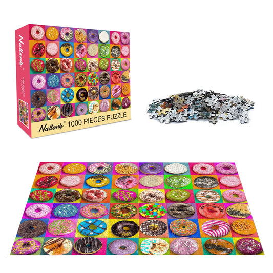 Nattork donuts puzzle pieces close-up, interlocking edges promise a satisfying, seamless fit.