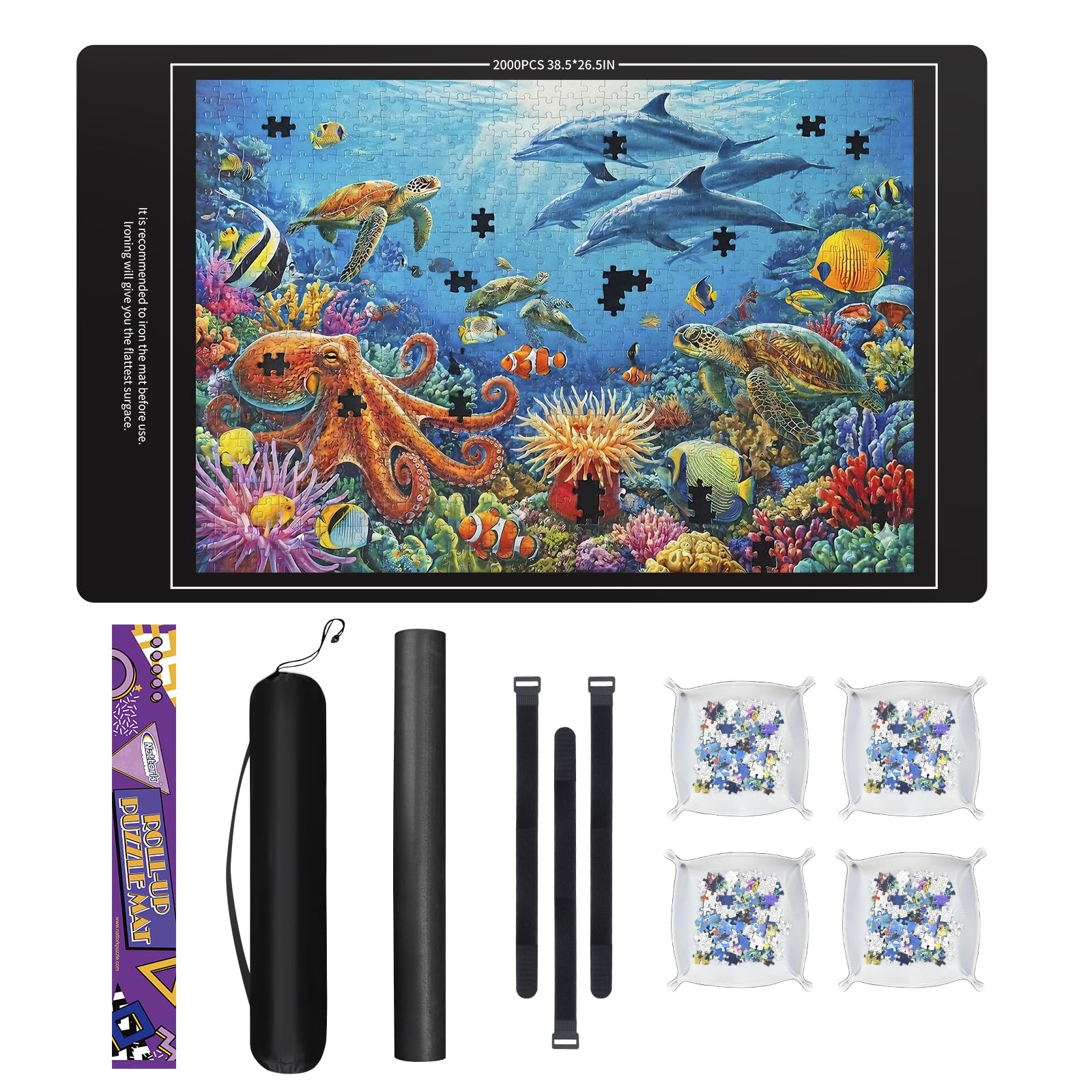 Nattork jigsaw puzzle mat roll-up for portable on-the-go puzzling.