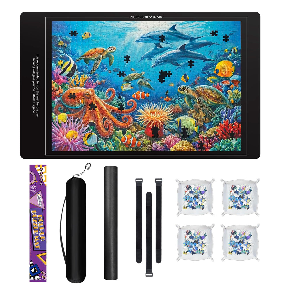 Nattork jigsaw puzzle mat roll-up for portable on-the-go puzzling.