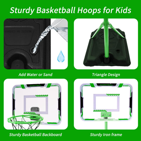 Nattork Kids Basketball Hoop stable triangular base improves safety and steadiness during play.