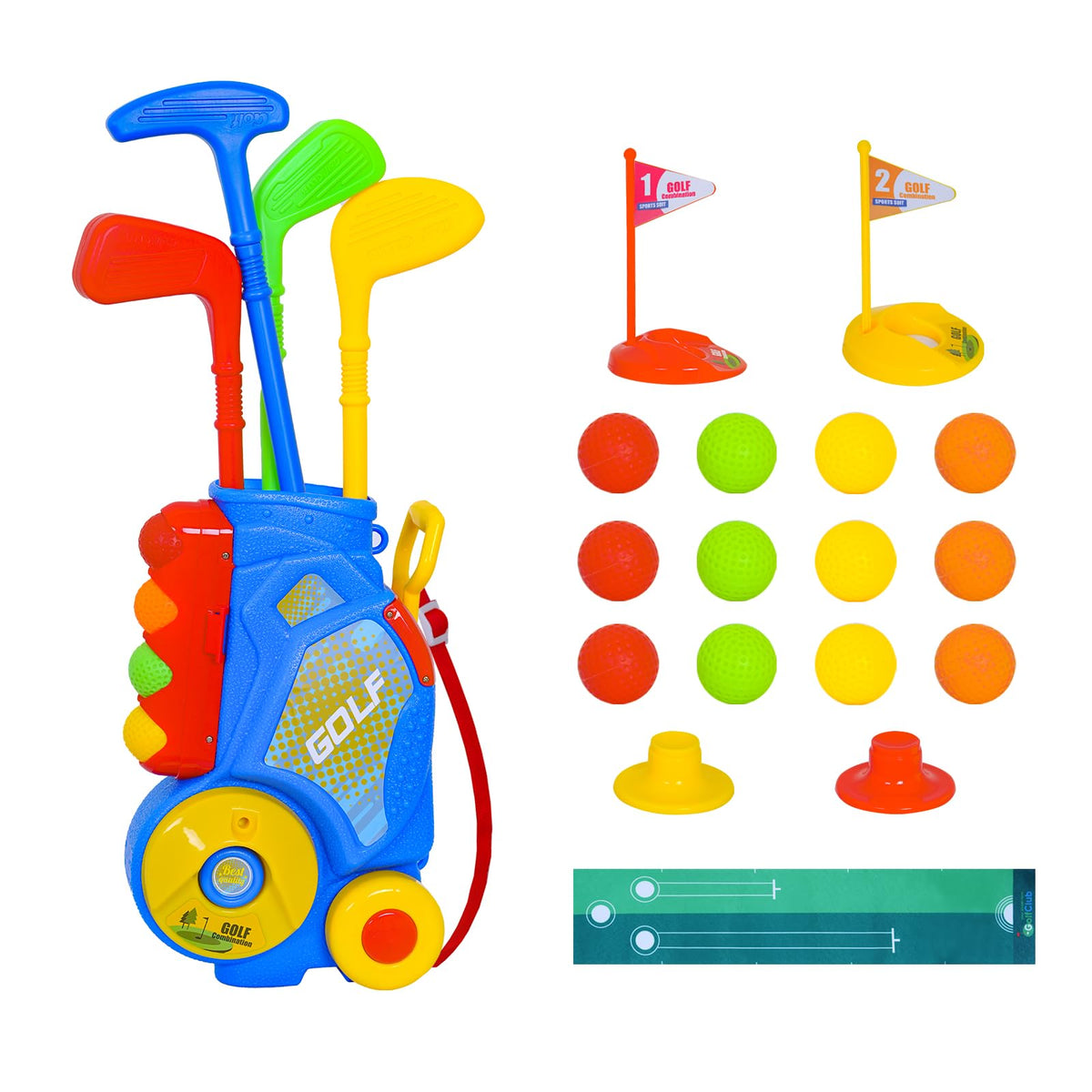 Nattork toddler golf cart with retractable handle for easy transport and play.