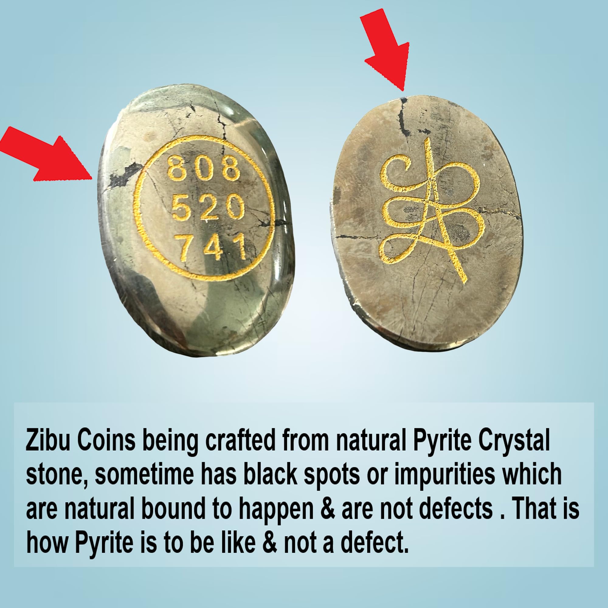 Natural Pyrite Zibu Coin with Switchword symbols for money attraction