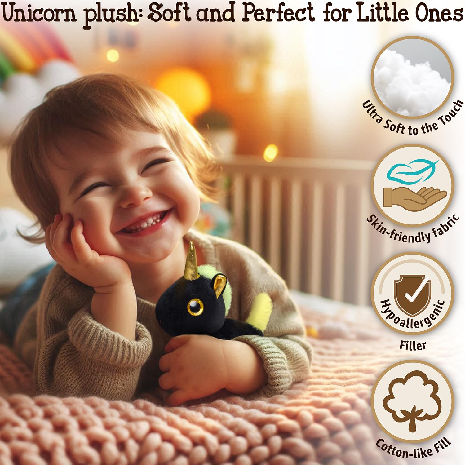 Naturally KIDS blue shiny unicorn plush for travel and playtime.