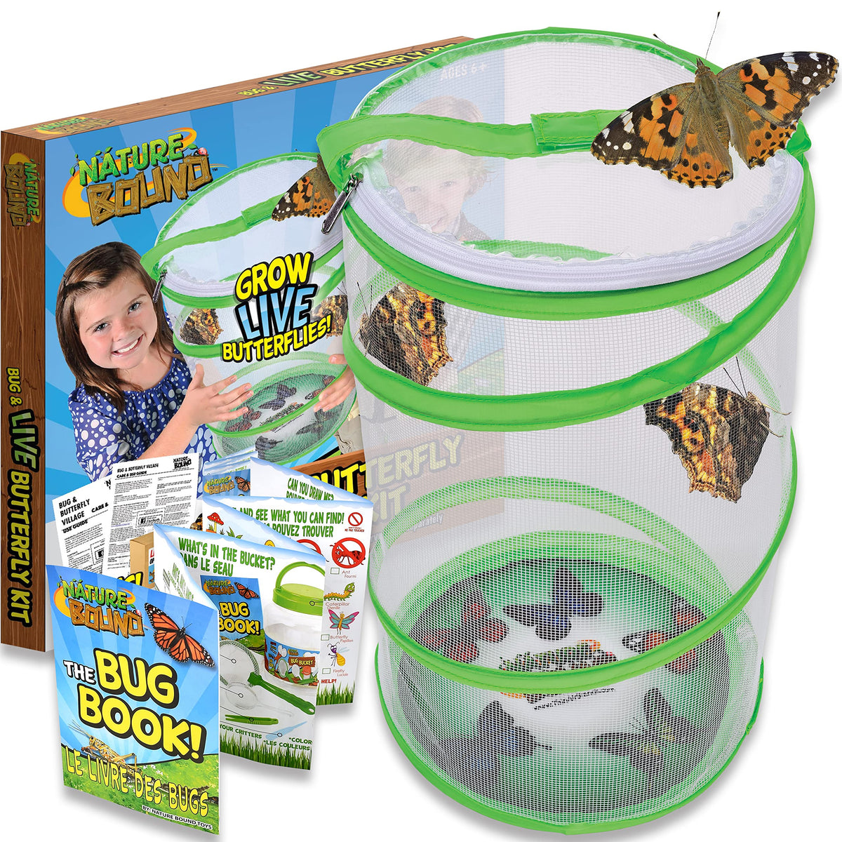 Nature Bound butterfly growing kit view of the green cage, inviting kids to observe