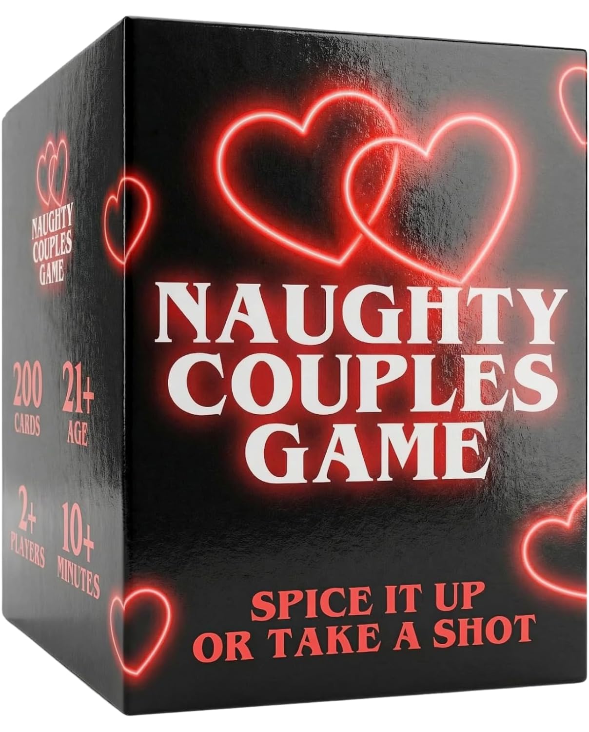 Naughty Couples Game packaging shown as a gift-ready set for romantic date nights.