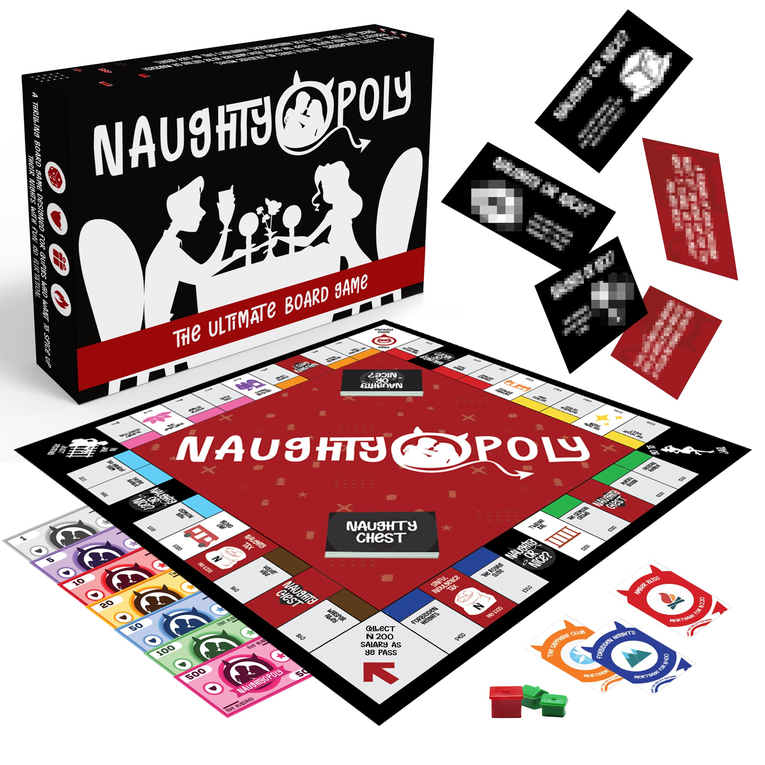 Naughtyopoly by Naughty Tower box front, ideal for date nights and playful evenings.