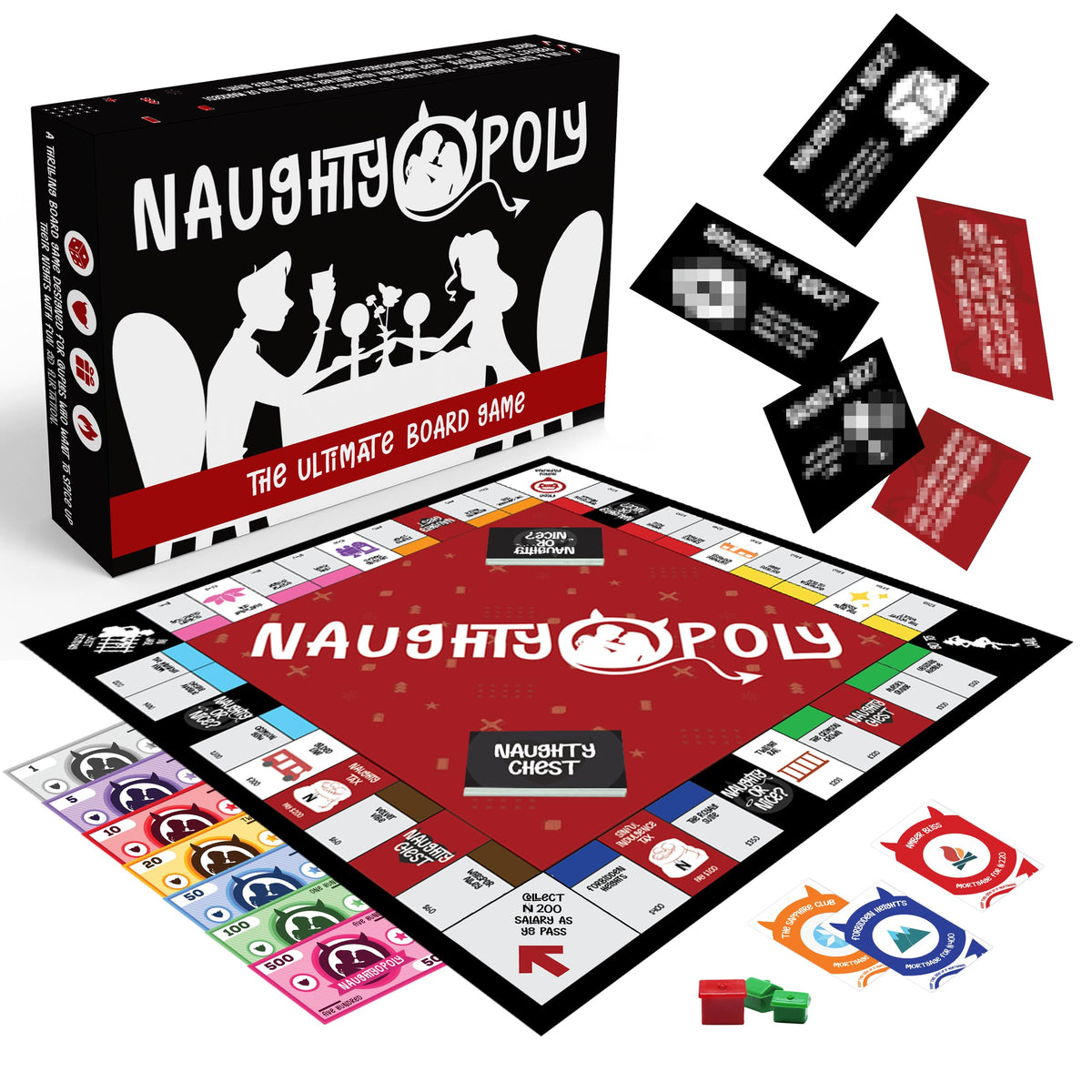 Naughtyopoly by Naughty Tower box front, ideal for date nights and playful evenings.