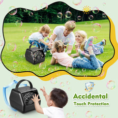 NAUQUOHZ bubble machine side profile highlights portability for outdoor events.