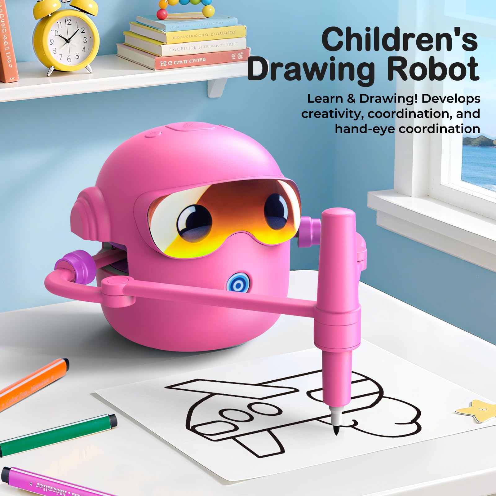NAUQUOHZ drawing robot displaying 100 cards for step-by-step learning