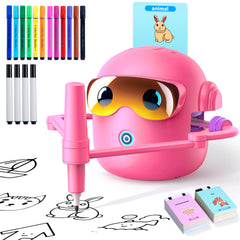 NAUQUOHZ drawing robot with kids and cards encouraging independent art practice