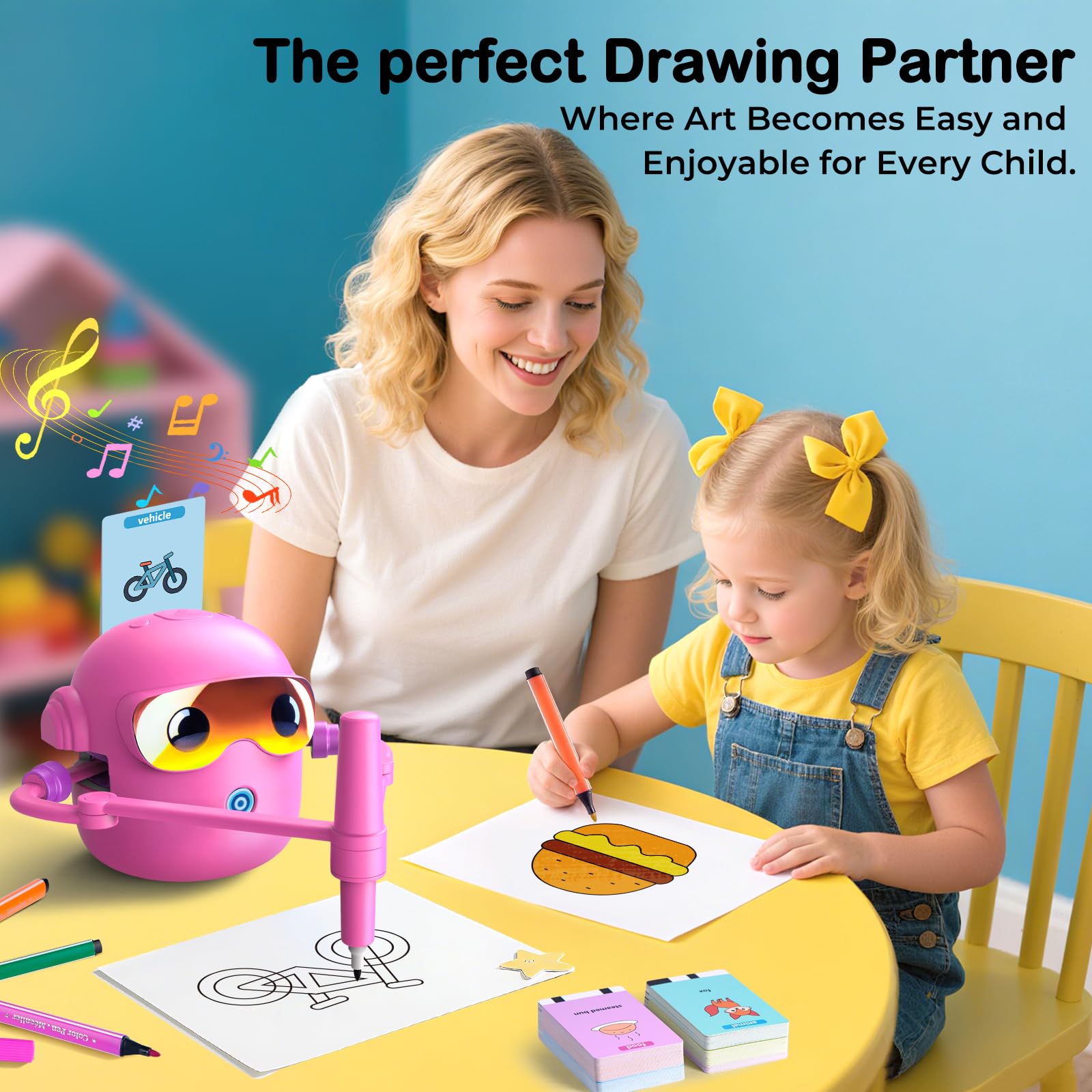 NAUQUOHZ drawing robot charges via Type-C cable for quick setup