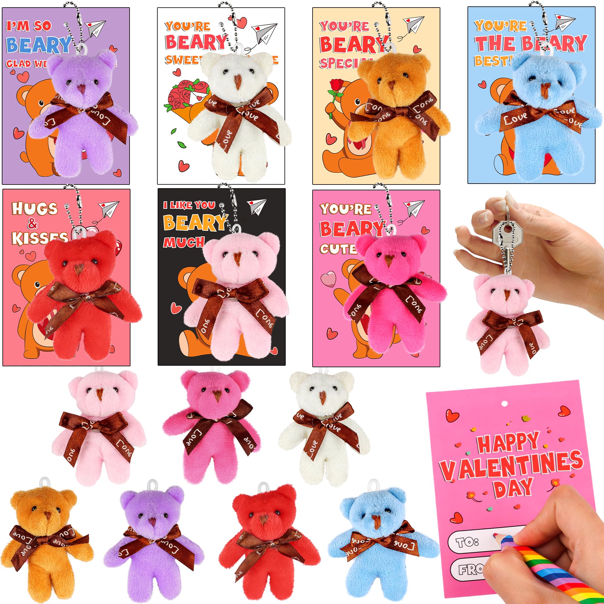 NAWITDA mini plush bear keychains in cheerful colors for classroom exchanges