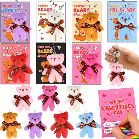 NAWITDA mini plush bear keychains in cheerful colors for classroom exchanges