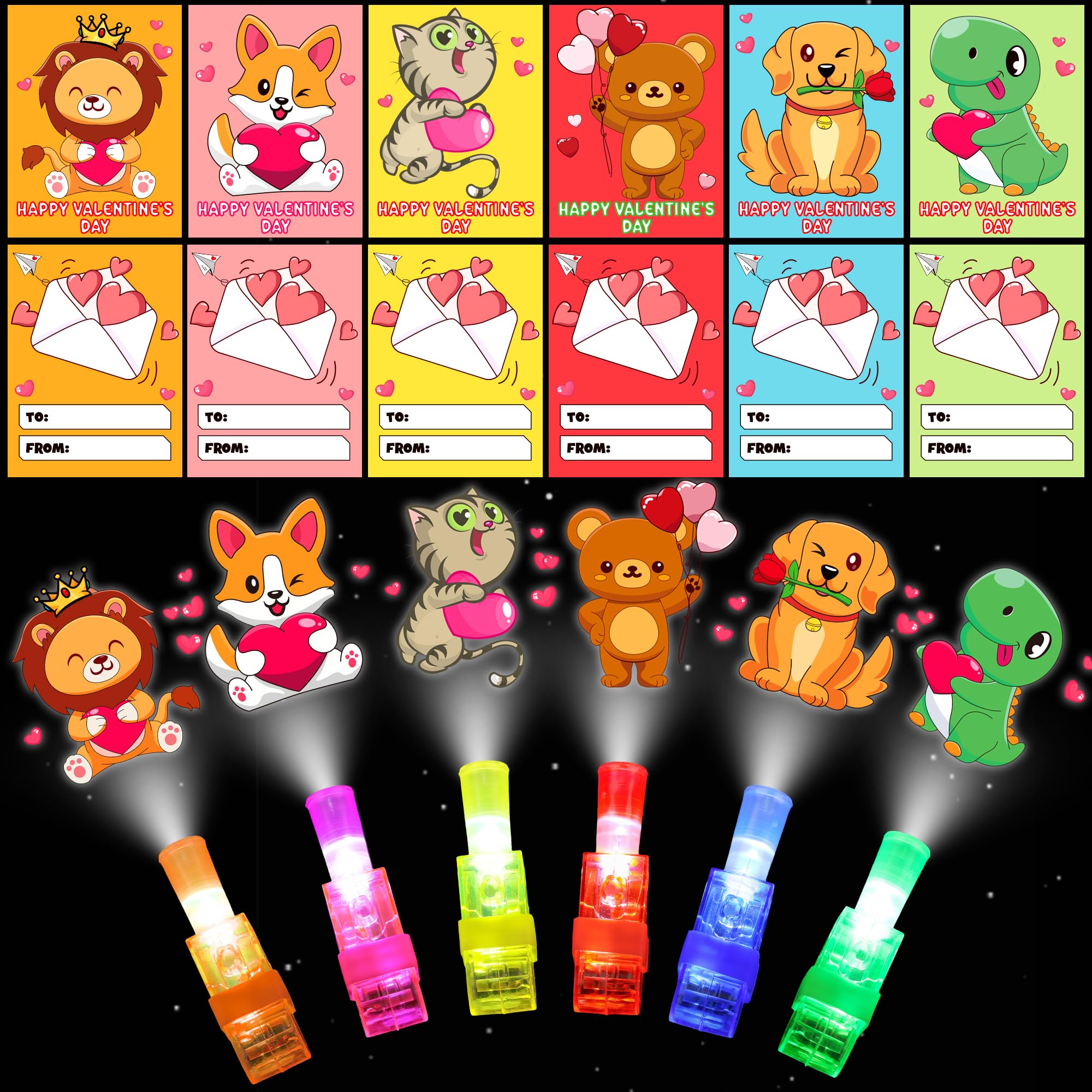 NAWITDA Valentines LED card with animal patterns lights up for kids.