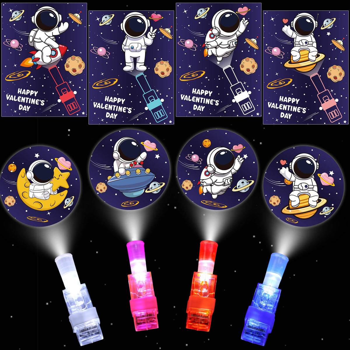 NAWITDA valentines space card with LED light for classroom exchanges.