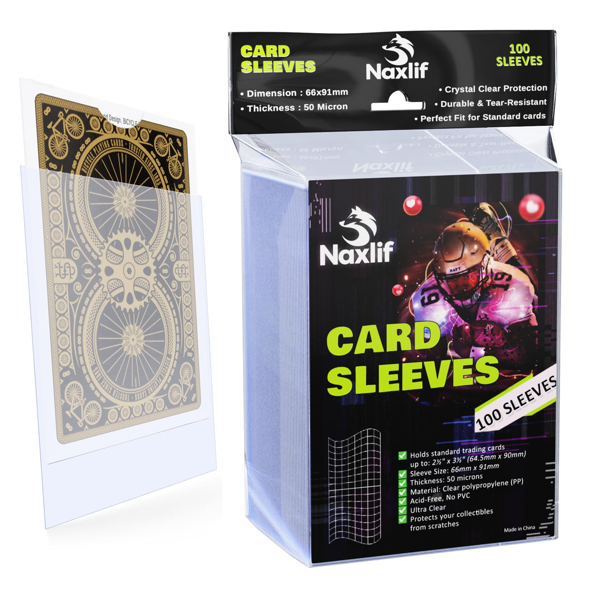 Naxlif clear card sleeves 100-count for secure display and protection