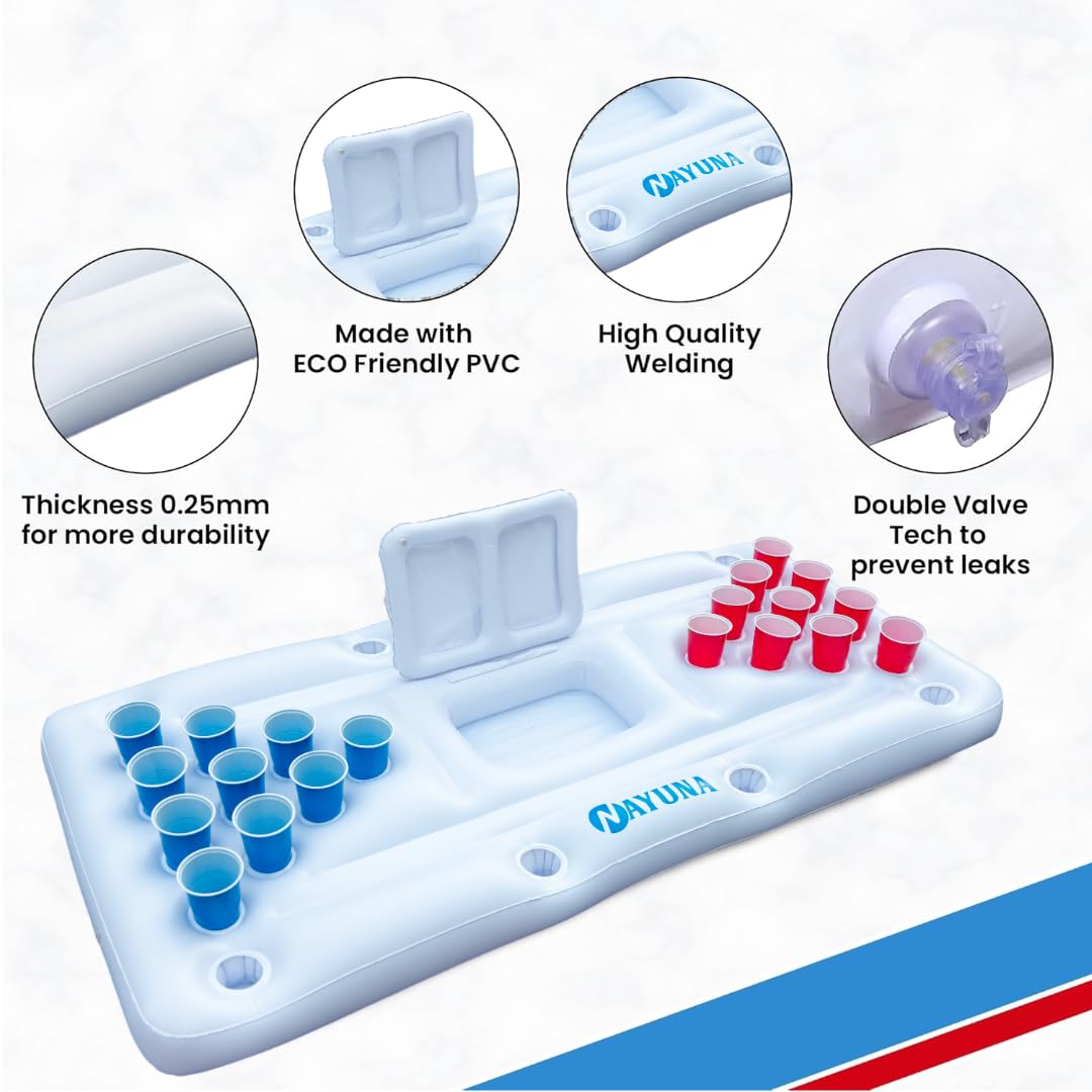 NAYUNA Floaty with 20 cups and ping pong balls ready for poolside games