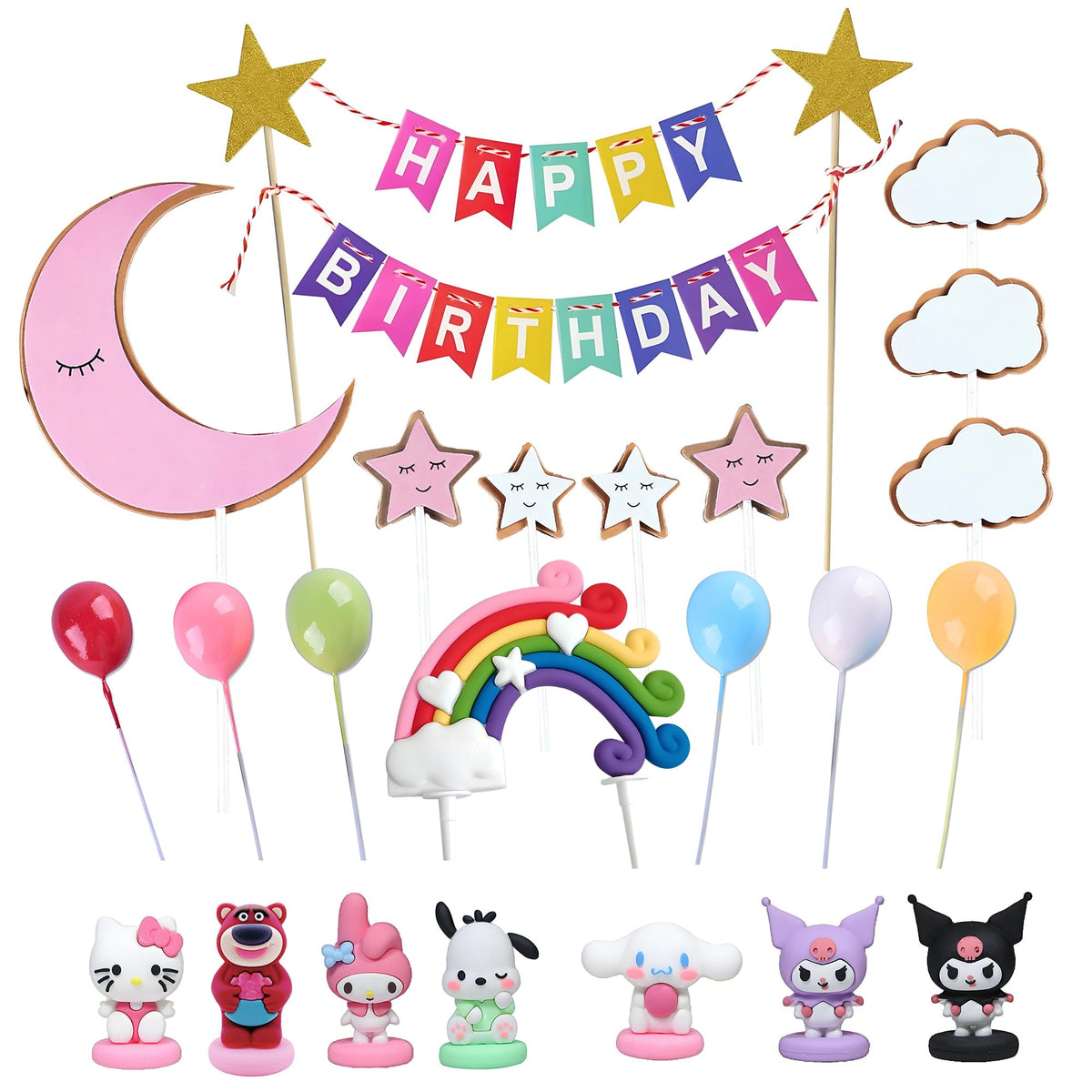NBHUZEHUA 7pc anime cake toppers set adds colorful birthday flair.