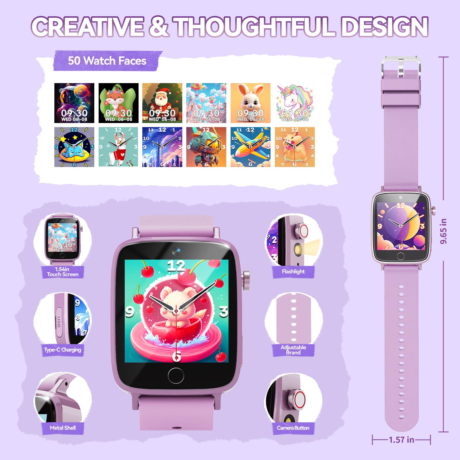 NBKLS Kids Smart Watch learning cards highlight letters and animals for early education.