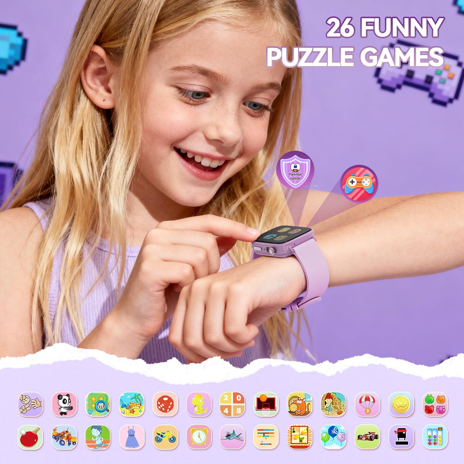 NBKLS Kids Smart Watch puzzle games promoting logic and creativity during play.