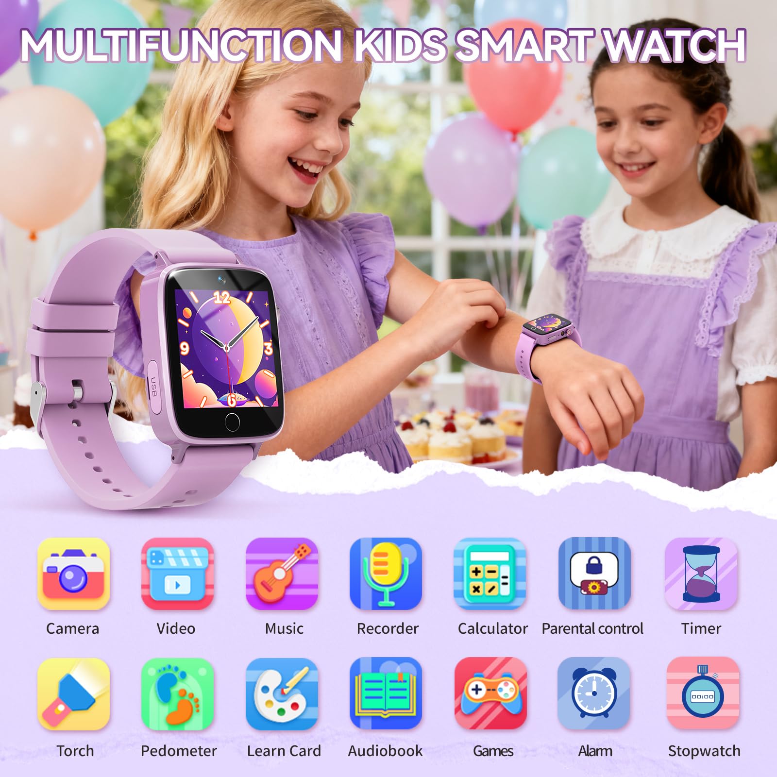 NBKLS Kids Smart Watch on wrist with durable soft strap for growing kids.