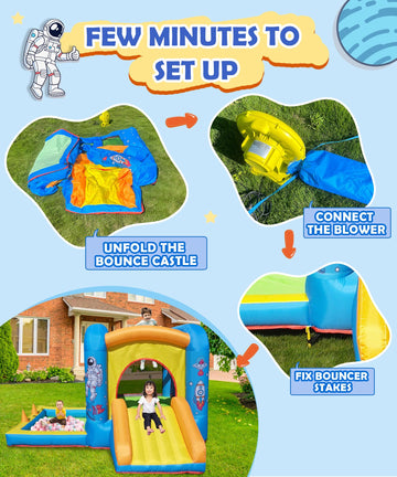 NBSPORT bounce house 350W blower image emphasizing easy inflation