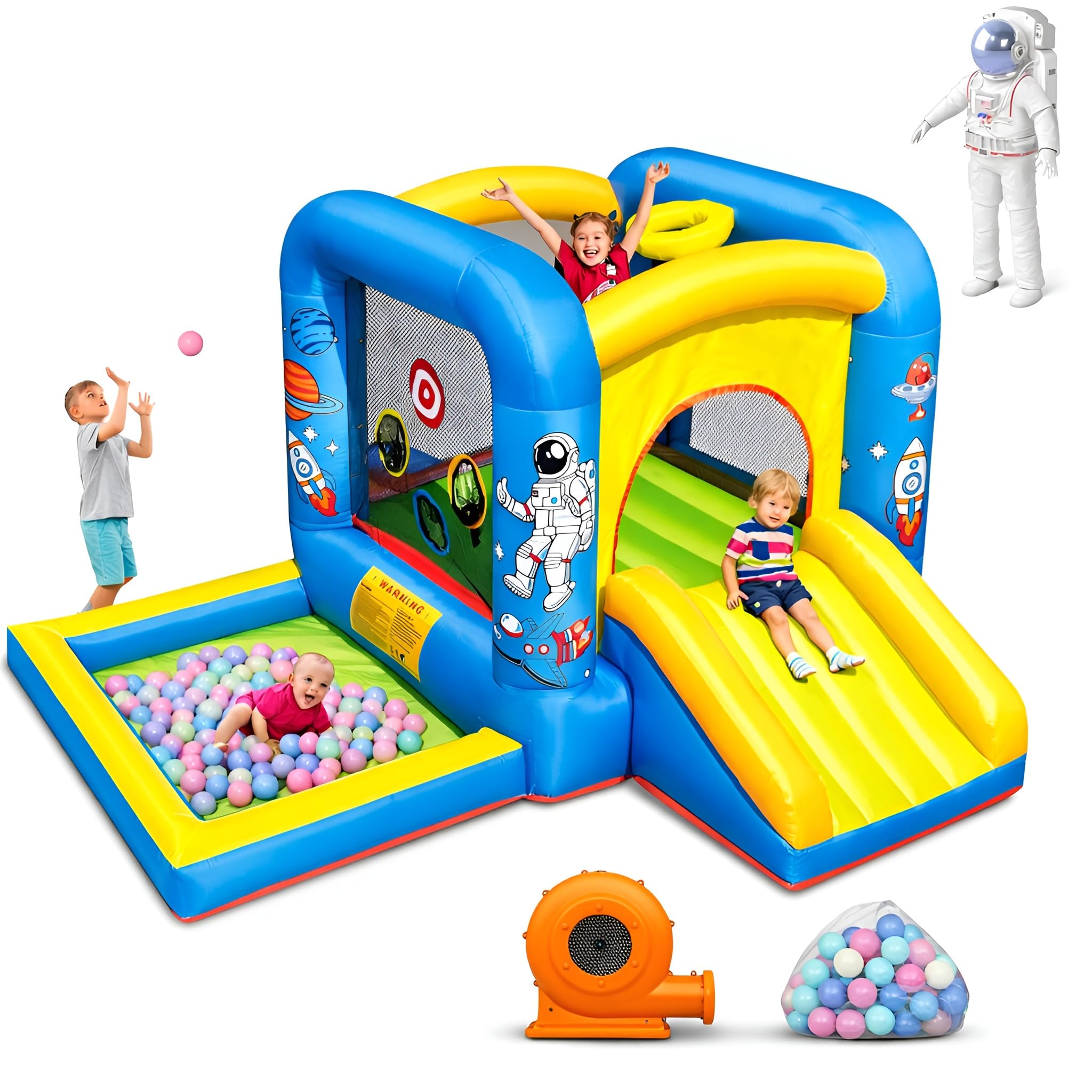 NBSPORT bounce house exterior view showing space-themed castle for indoor and outdoor play
