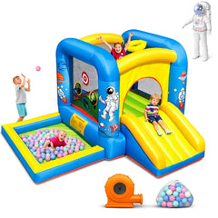 NBSPORT bounce house exterior view showing space-themed castle for indoor and outdoor play