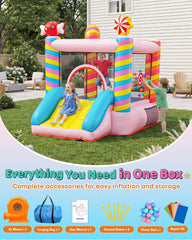 NBSPORT Candy Bounce House includes blower, bag, stakes, patches, manual