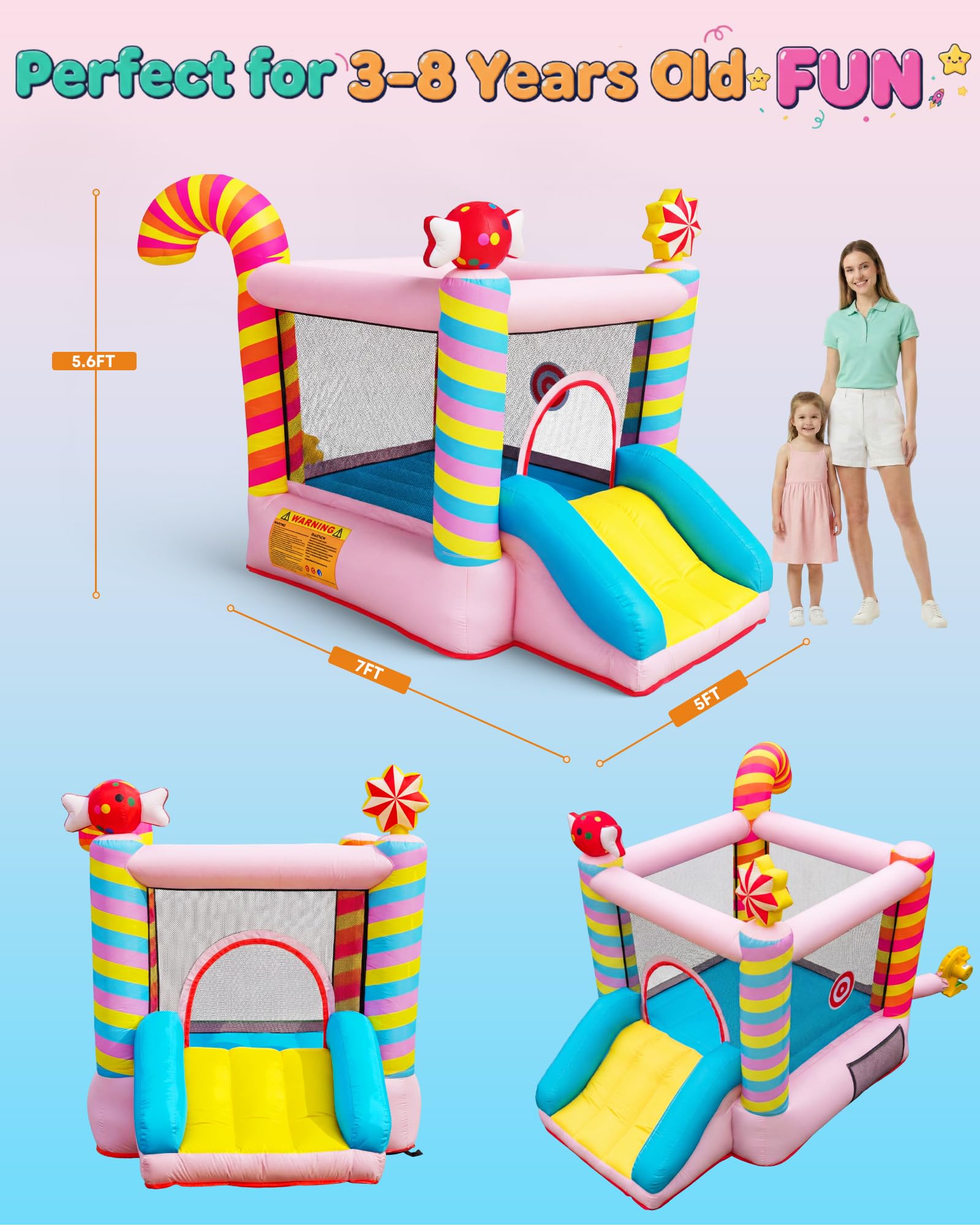 NBSPORT Candy Bounce House compact dimensions fitting in a living room