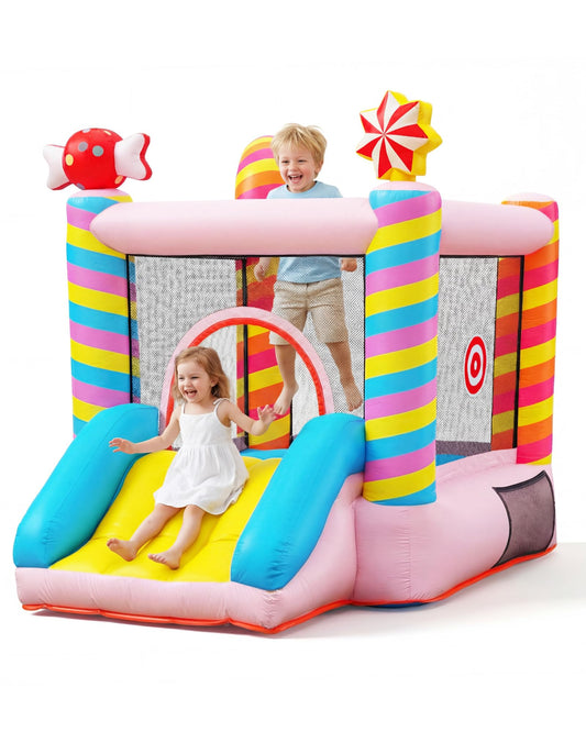 NBSPORT Candy Bounce House front view with bright candy colors for joyful indoor play