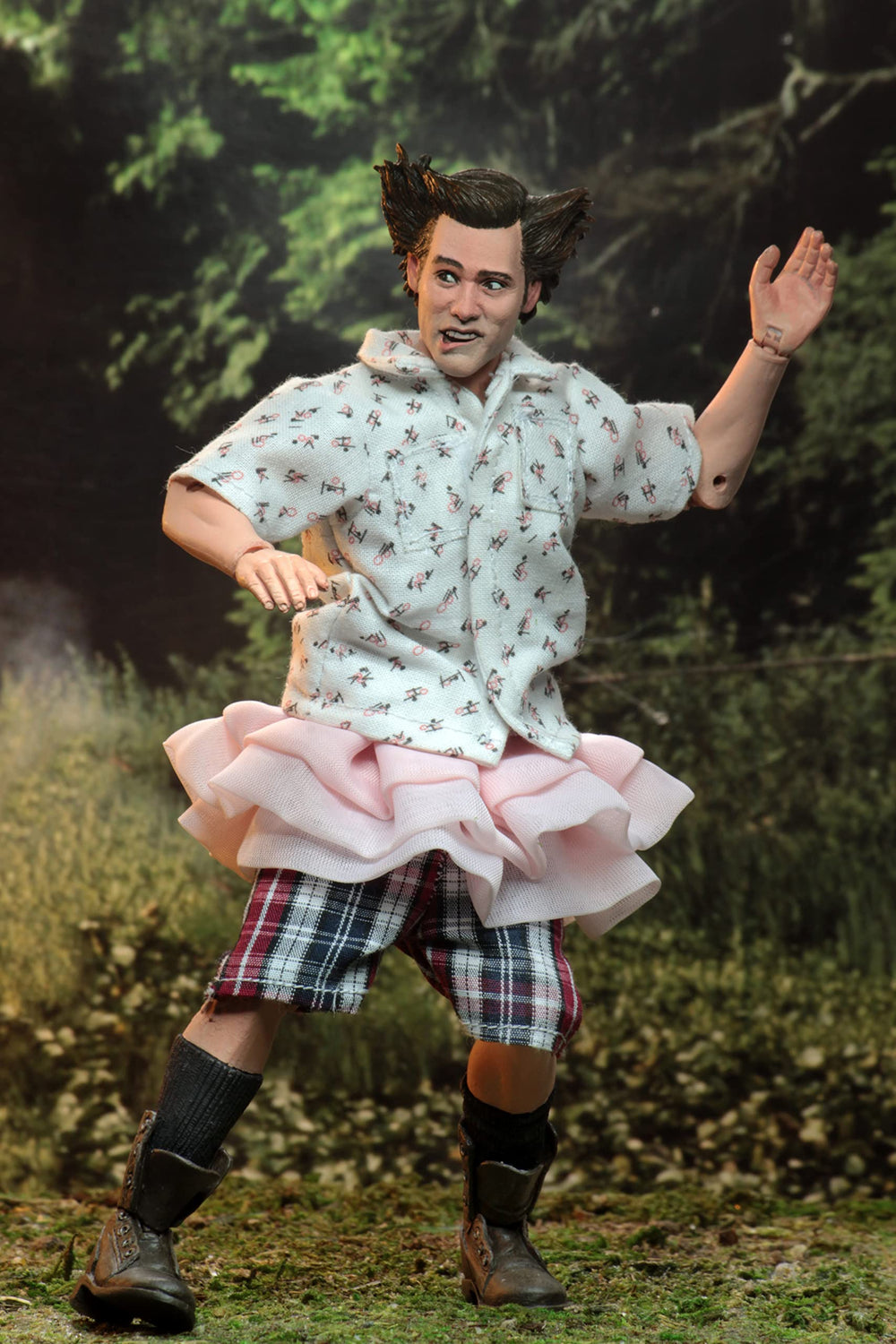 NECA Ace Ventura figure in tutu and plaid shorts for playful display.