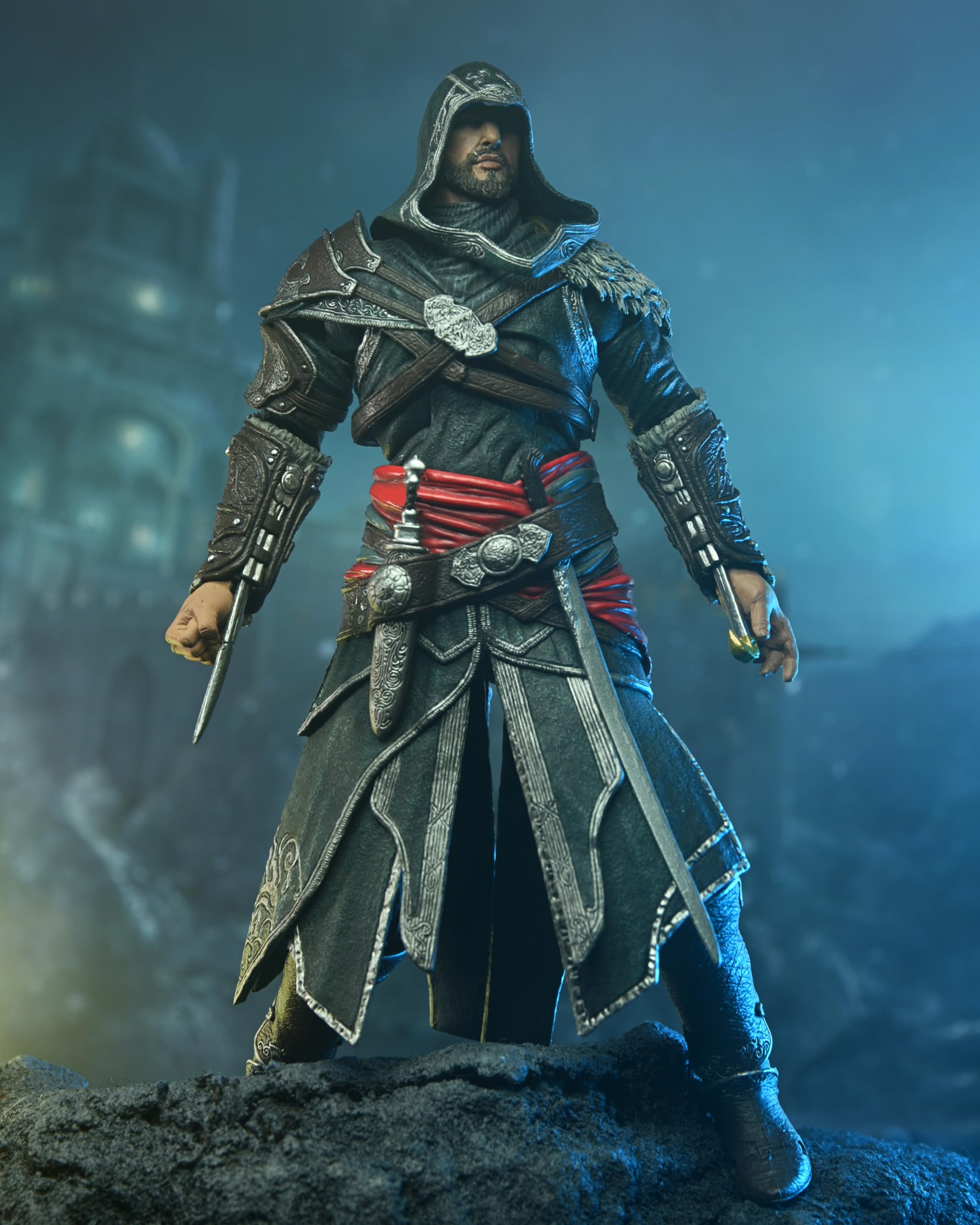 NECA Ezio sword crossbow image, iconic weapons included for play and display.